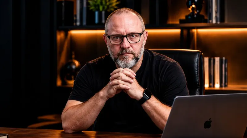 Luciano Fournier à mesa do escritório